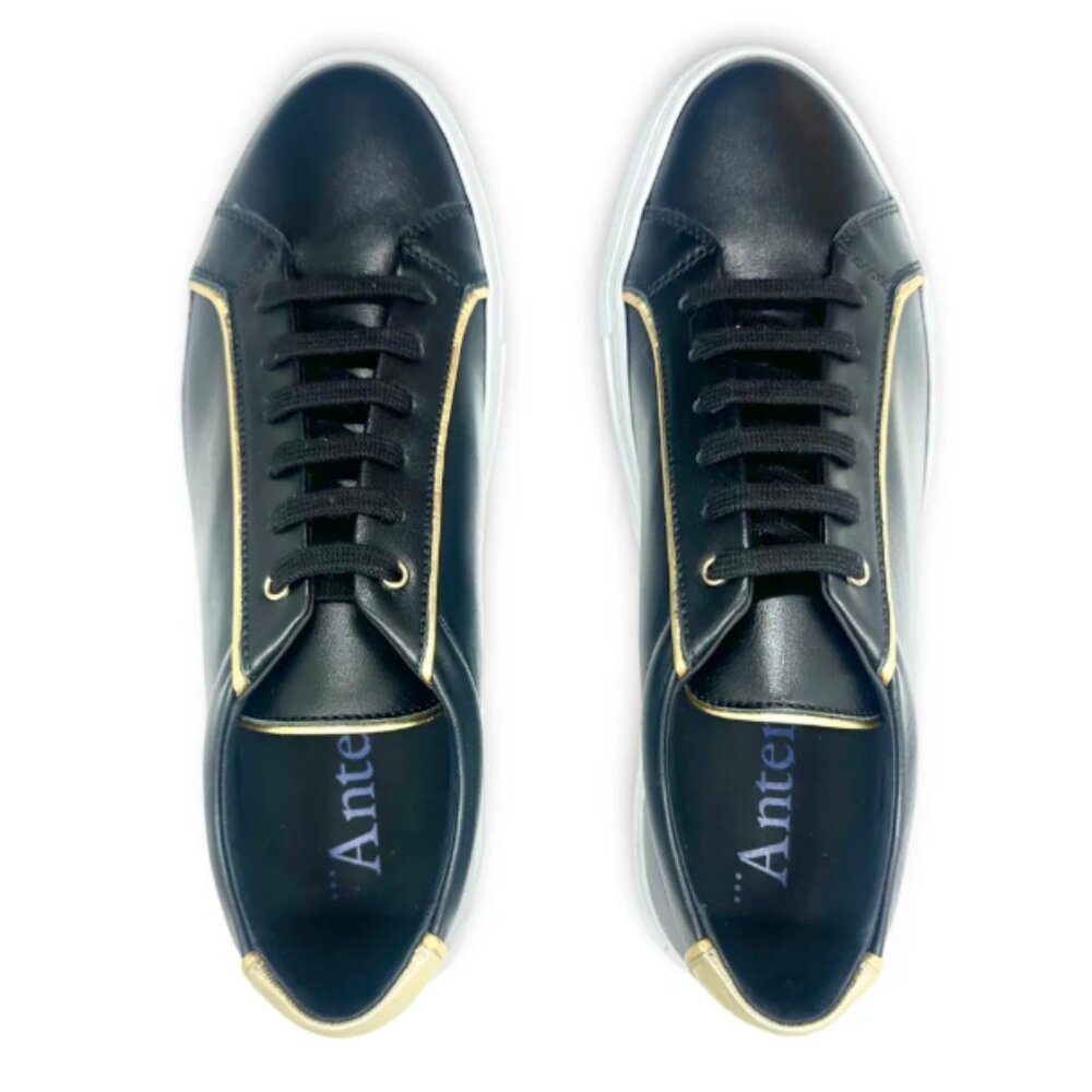 Designer Italian luxury sneaks with gold trim, Handmade NWT SS2025